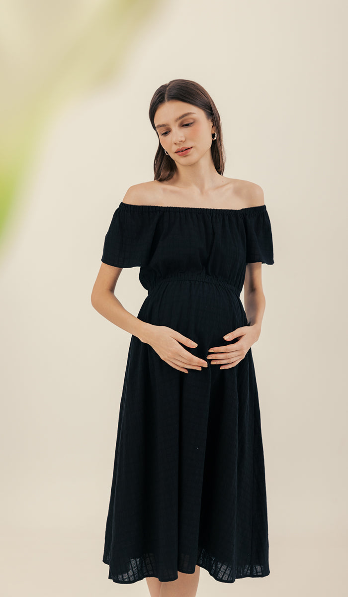 AMARA ELASTIC NECKLINE DRESS BLACK  Dear Collective
