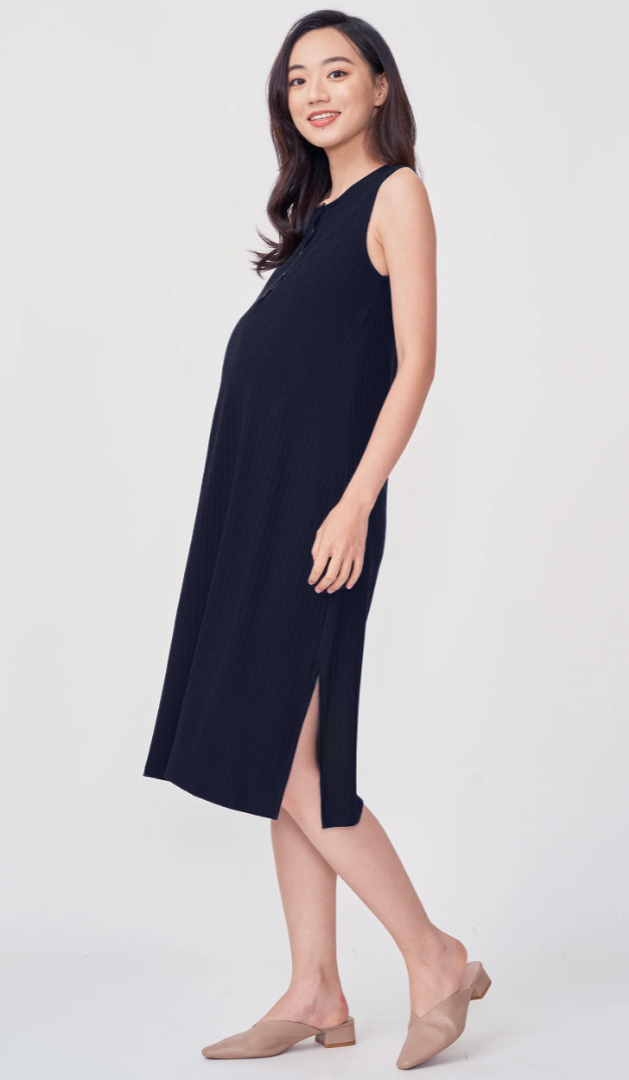 ERIN RIBBED MIDI DRESS BLACK