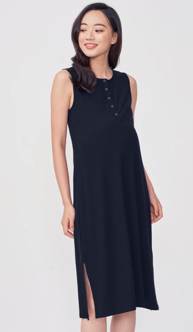 ERIN RIBBED MIDI DRESS BLACK