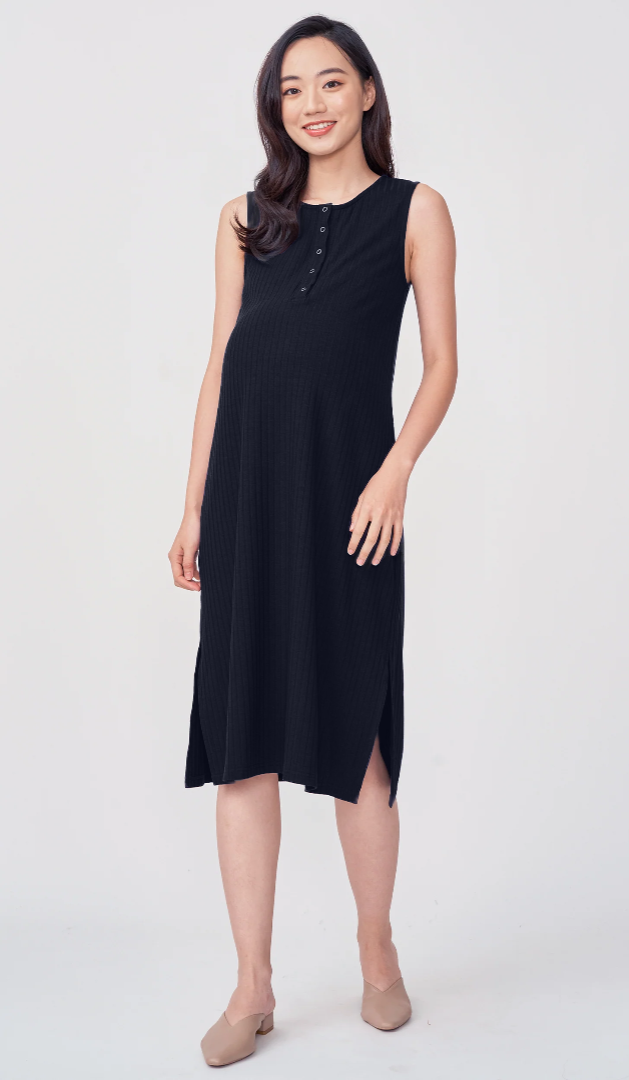 ERIN RIBBED MIDI DRESS BLACK