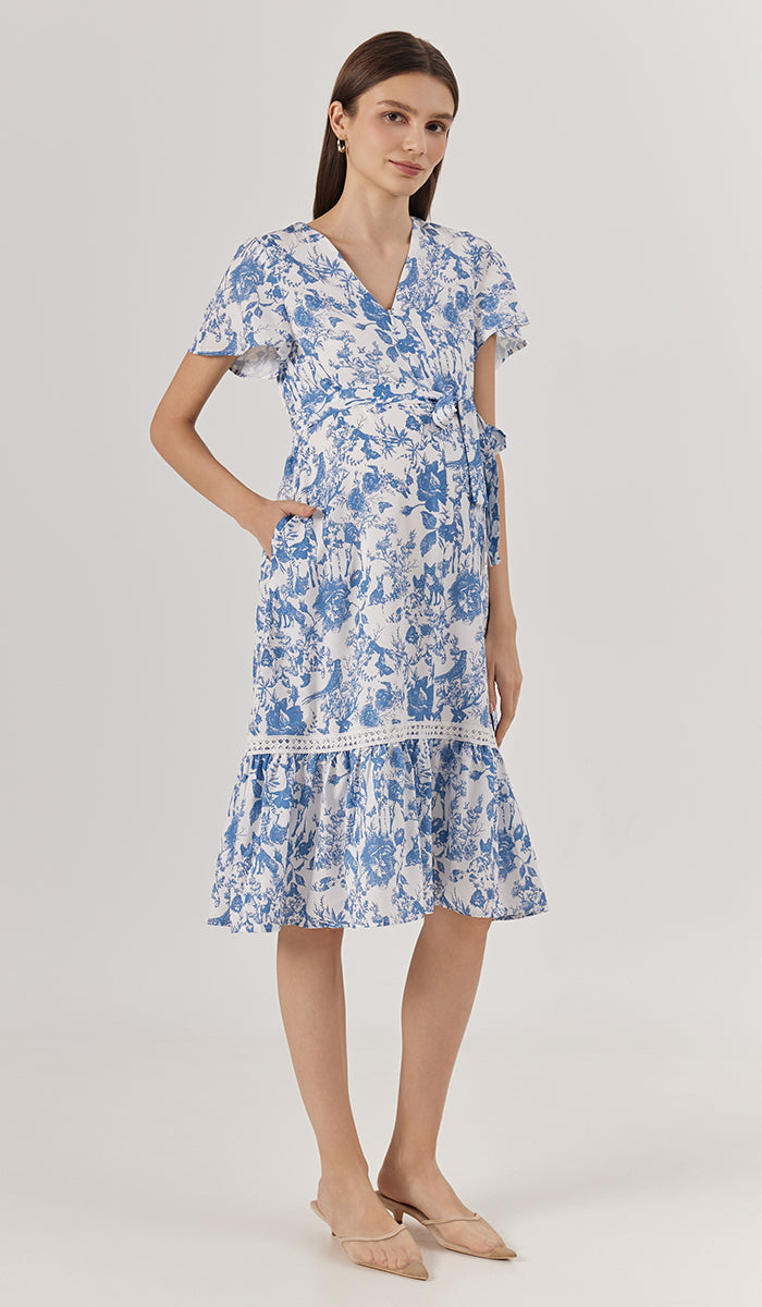 KIN CROCHET TRIM NURSING DRESS BLUE