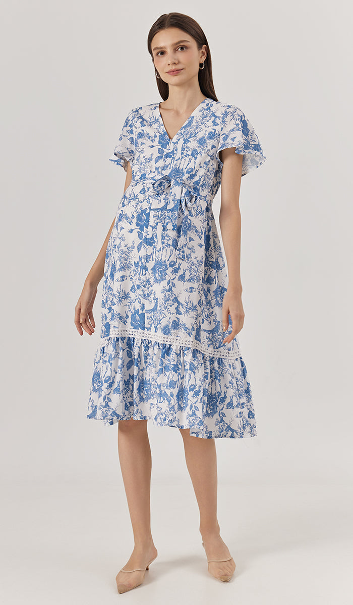 KIN CROCHET TRIM NURSING DRESS BLUE