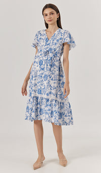 KIN CROCHET TRIM NURSING DRESS BLUE