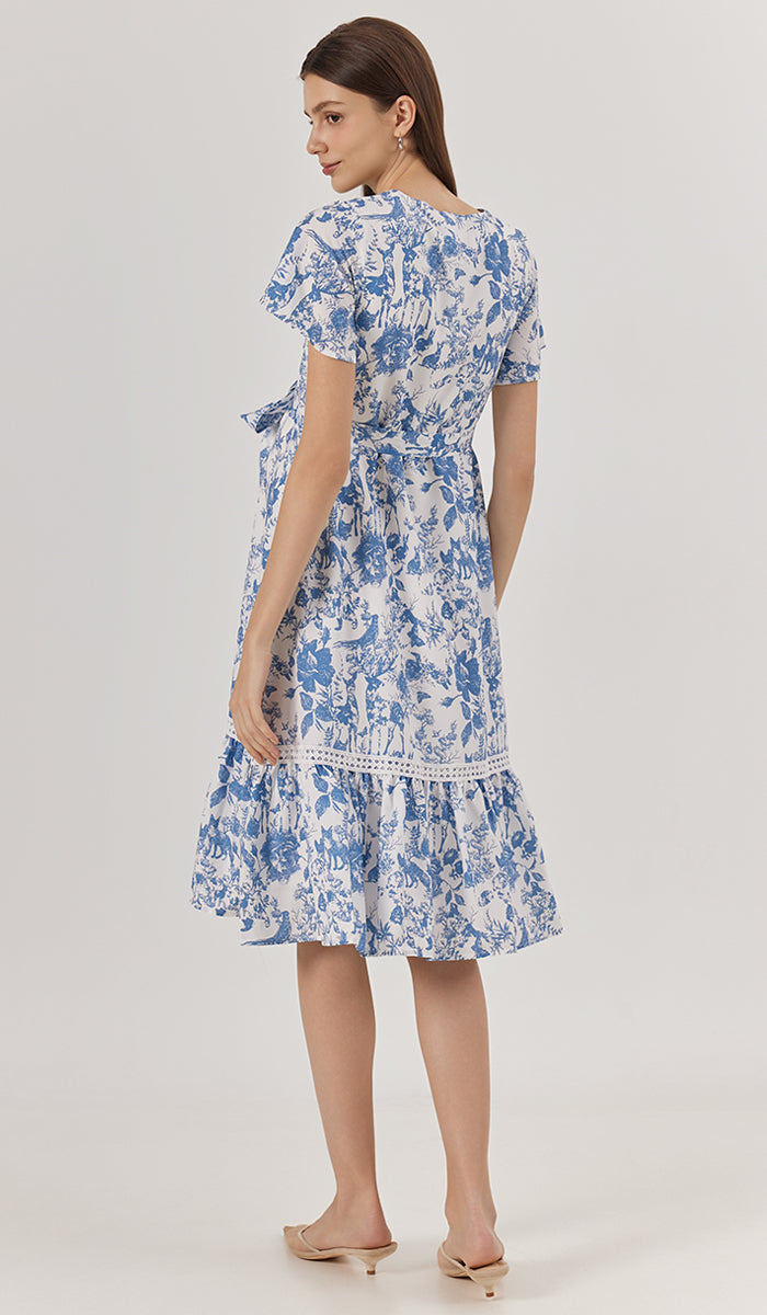 KIN CROCHET TRIM NURSING DRESS BLUE