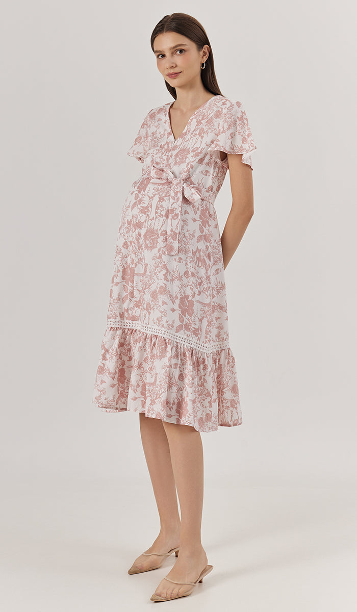 KIN CROCHET TRIM NURSING DRESS PINK