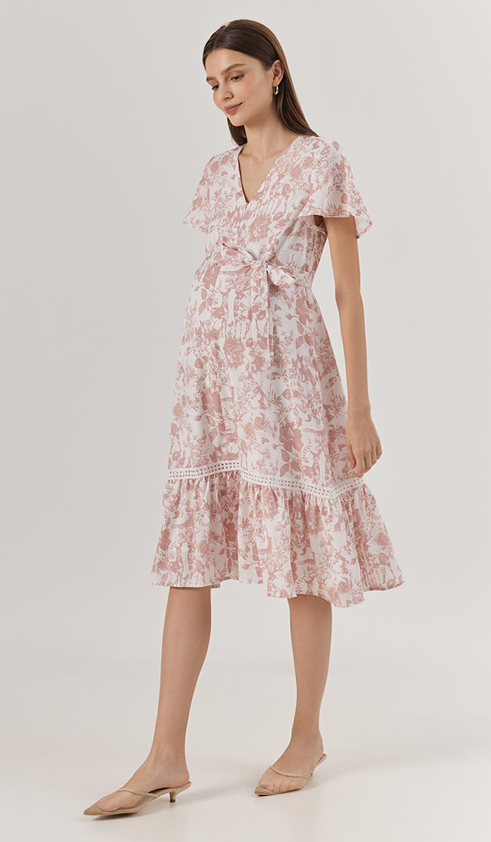 KIN CROCHET TRIM NURSING DRESS PINK