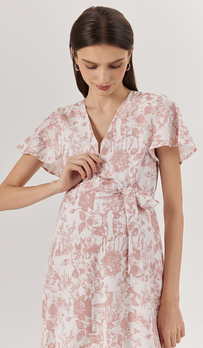 KIN CROCHET TRIM NURSING DRESS PINK