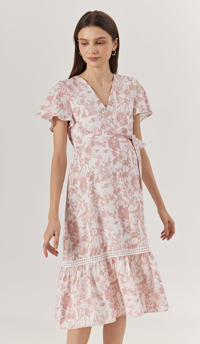 KIN CROCHET TRIM NURSING DRESS PINK