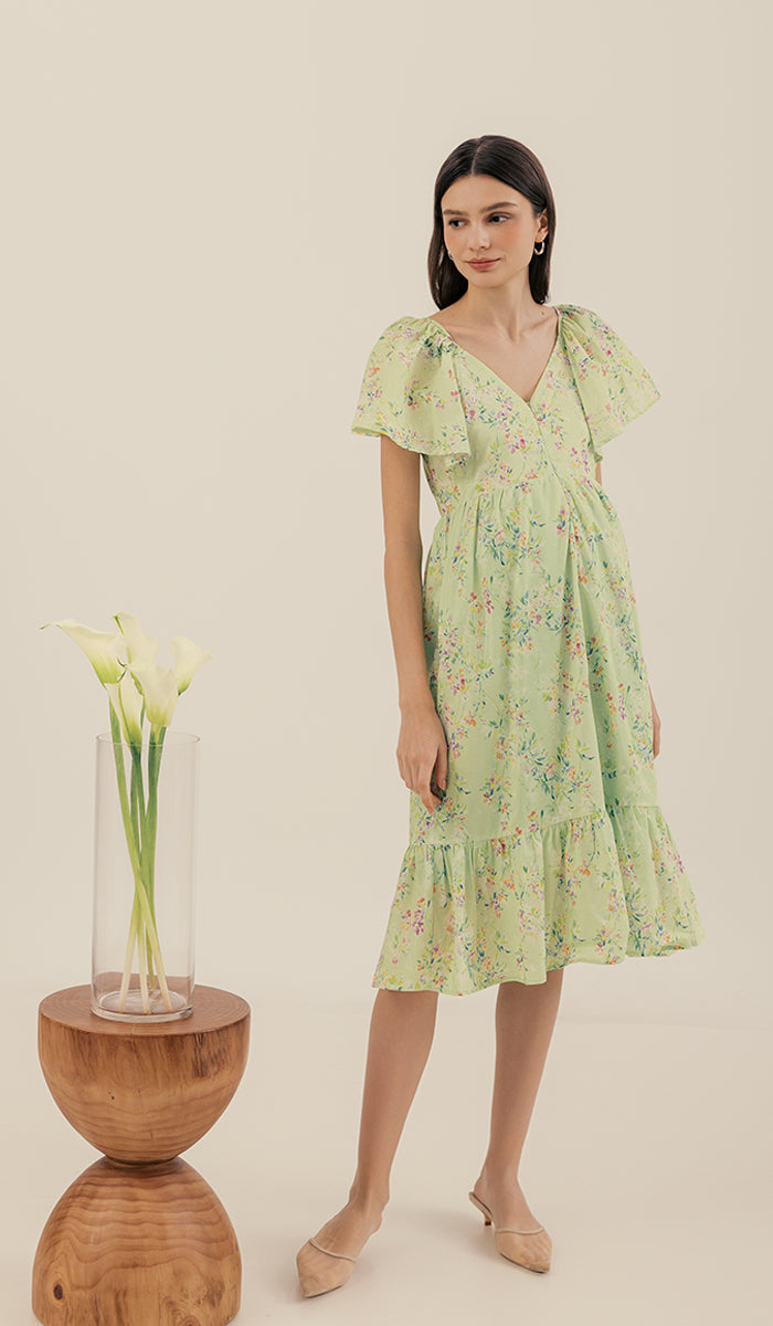 SALE - WANDA FLORAL NURSING DRESS GREEN