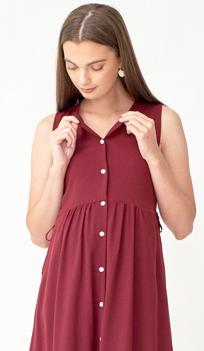 CARL BUTTONDOWN NURSING DRESS BURGUNDY