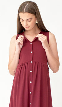 CARL BUTTONDOWN NURSING DRESS BURGUNDY