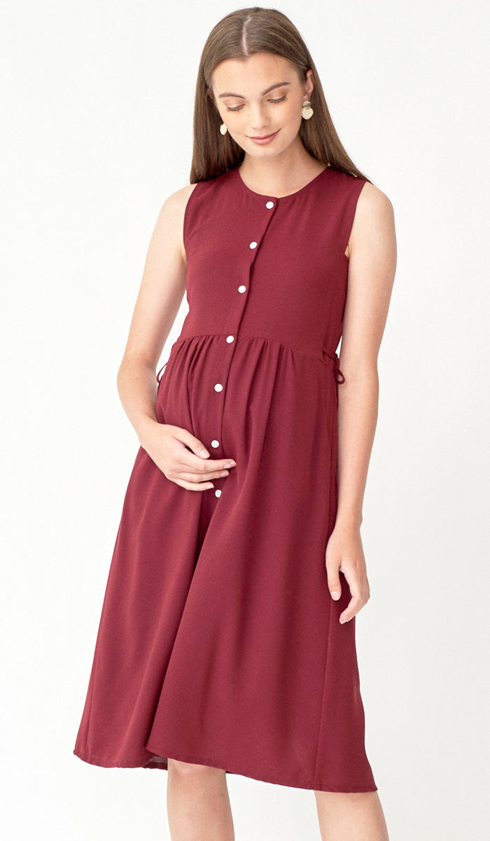 CARL BUTTONDOWN NURSING DRESS BURGUNDY