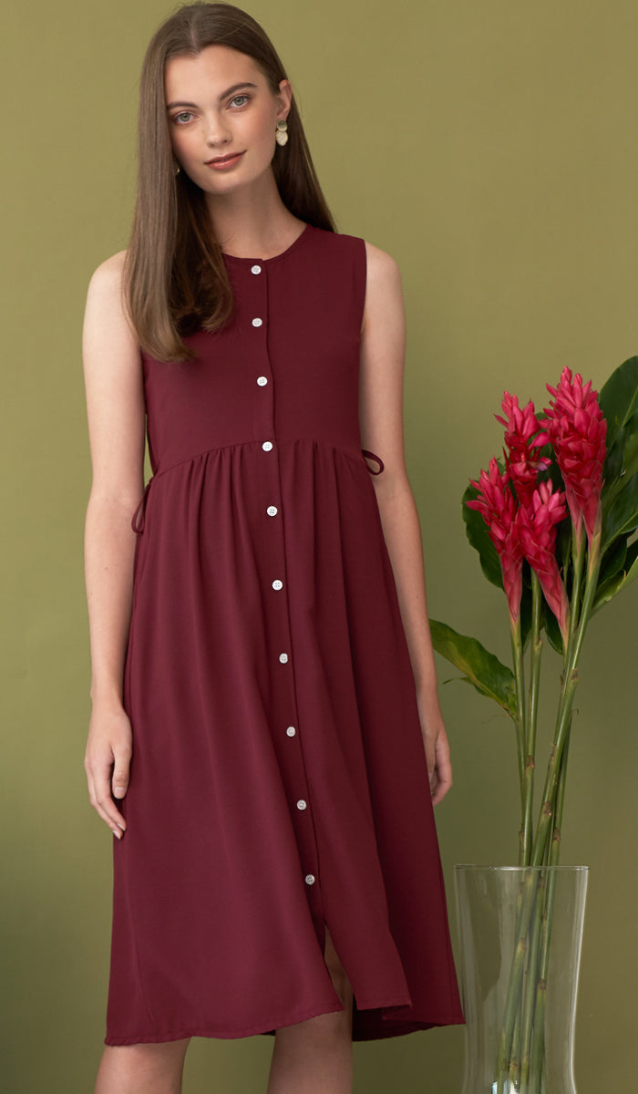 CARL BUTTONDOWN NURSING DRESS BURGUNDY