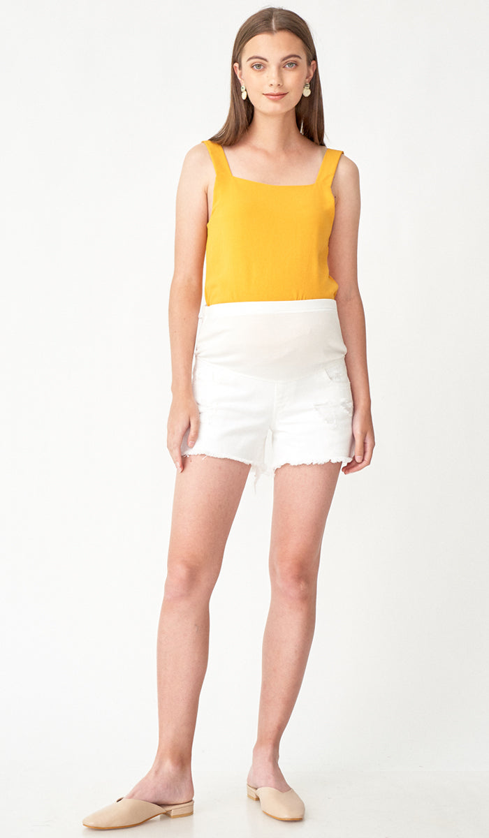 NADIA DENIM MATERNITY SHORTS WHITE
