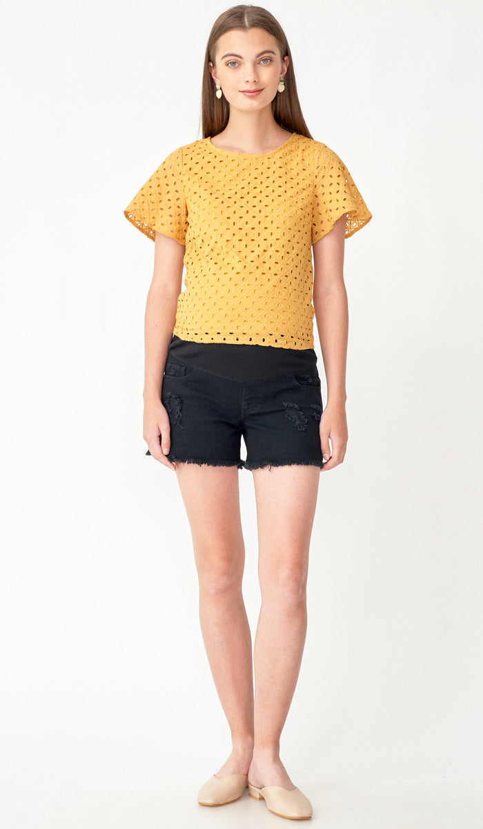 NADIA DENIM MATERNITY SHORTS BLACK