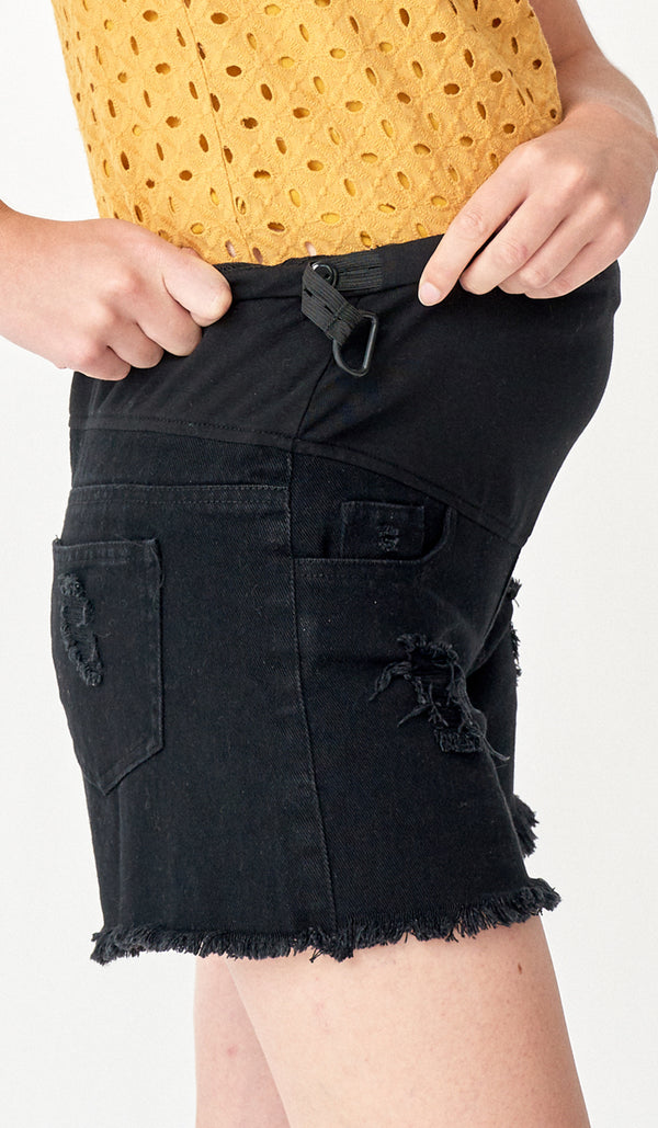 NADIA DENIM MATERNITY SHORTS BLACK