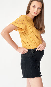 NADIA DENIM MATERNITY SHORTS BLACK