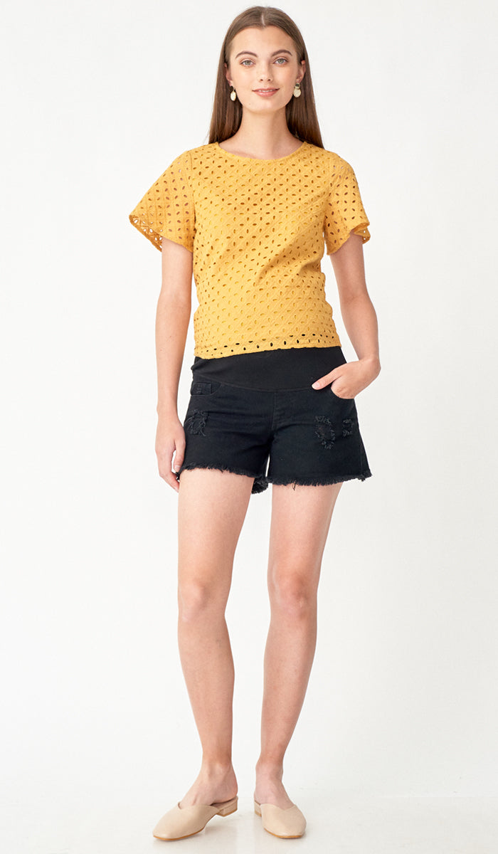 NADIA DENIM MATERNITY SHORTS BLACK