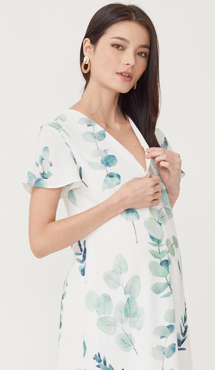 FOLIAGE FRONT ZIP NURSING DRESS