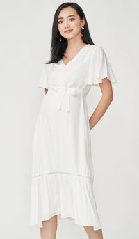 CAROLLE CROCHET TRIM NURSING DRESS WHITE