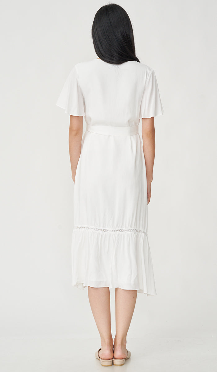 CAROLLE CROCHET TRIM NURSING DRESS WHITE