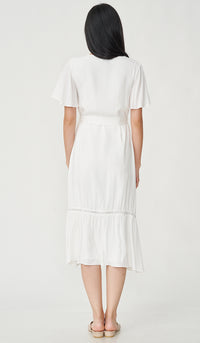 CAROLLE CROCHET TRIM NURSING DRESS WHITE
