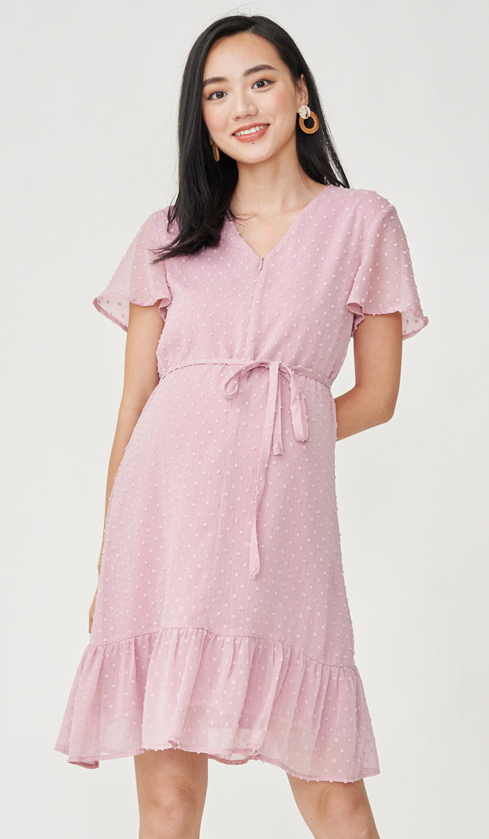 EIRA DOT TEXTURED NURSING DRESS PINK