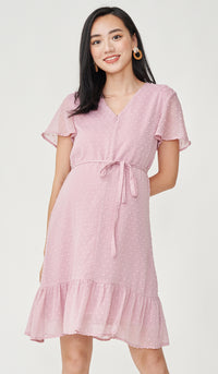 EIRA DOT TEXTURED NURSING DRESS PINK
