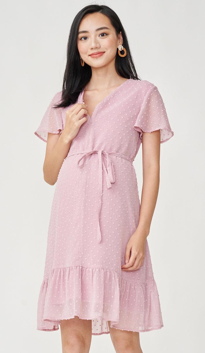EIRA DOT TEXTURED NURSING DRESS PINK