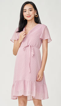 EIRA DOT TEXTURED NURSING DRESS PINK