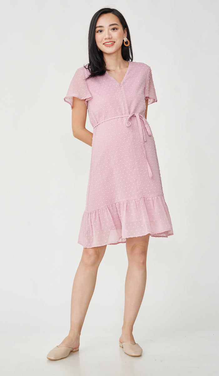 EIRA DOT TEXTURED NURSING DRESS PINK