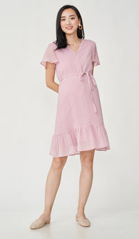 EIRA DOT TEXTURED NURSING DRESS PINK