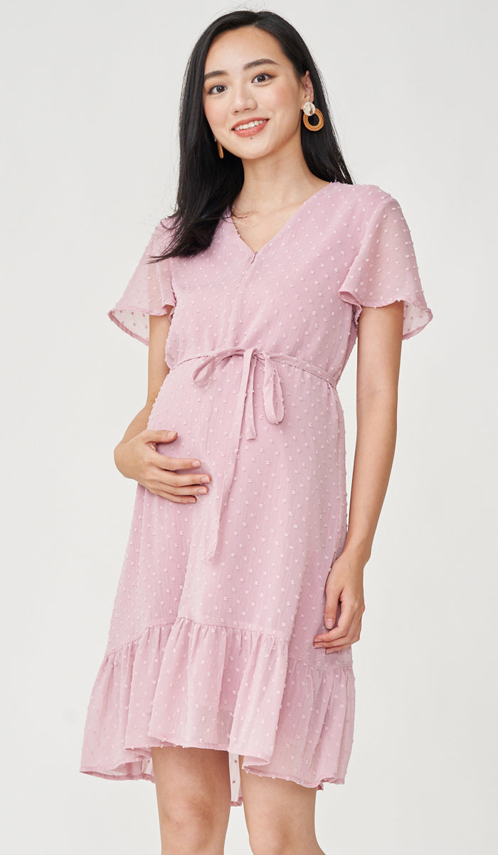 EIRA DOT TEXTURED NURSING DRESS PINK