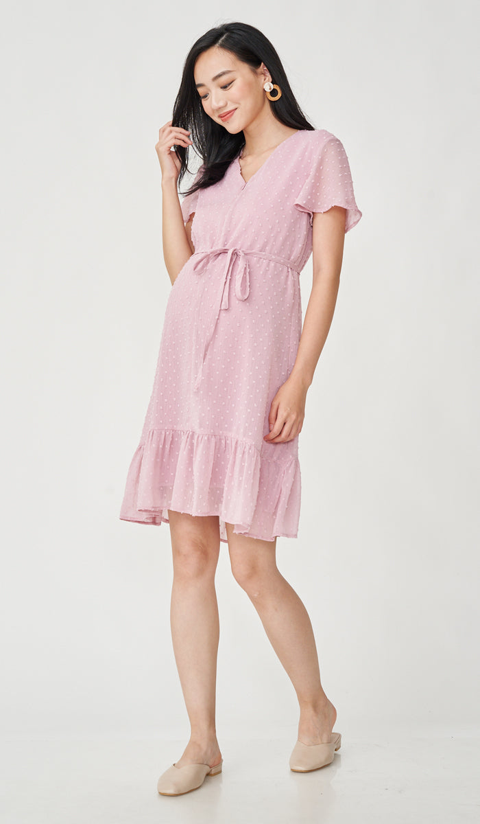 EIRA DOT TEXTURED NURSING DRESS PINK