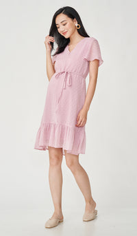 EIRA DOT TEXTURED NURSING DRESS PINK