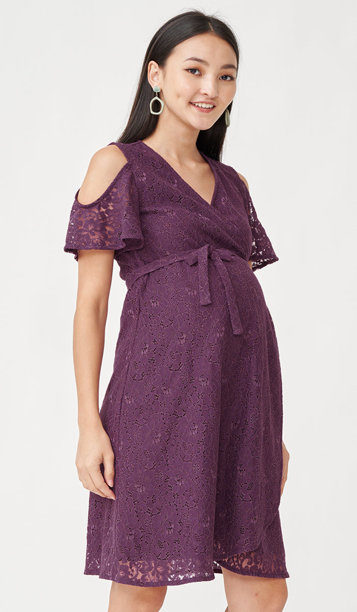 SALE - ZARA DROP SLEEVE LACE DRESS PLUM
