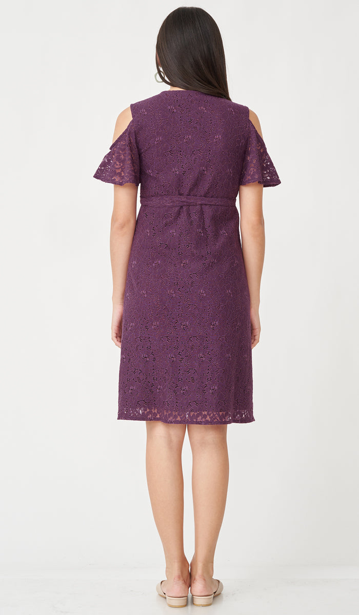 SALE - ZARA DROP SLEEVE LACE DRESS PLUM