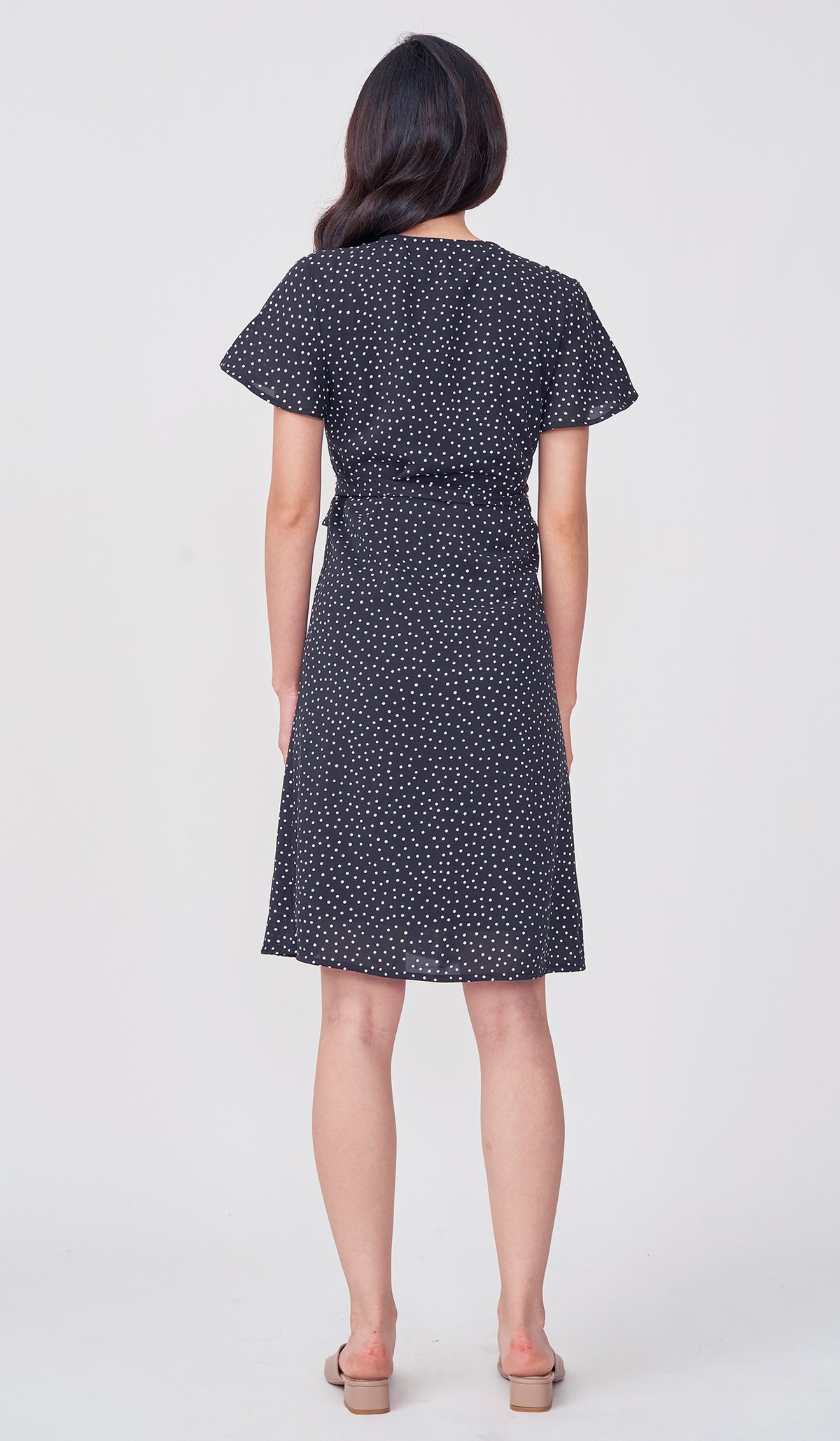 ABBY DOTTED WRAP DRESS BLACK