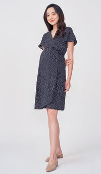 ABBY DOTTED WRAP DRESS BLACK