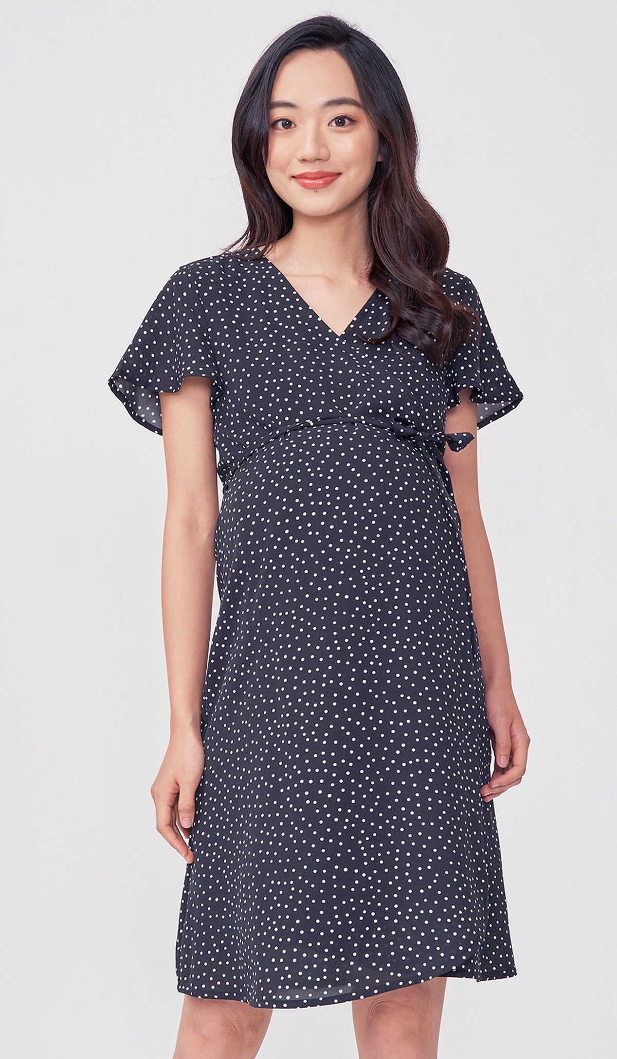 ABBY DOTTED WRAP DRESS BLACK