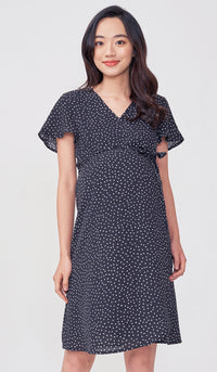 ABBY DOTTED WRAP DRESS BLACK