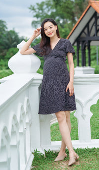 ABBY DOTTED WRAP DRESS BLACK