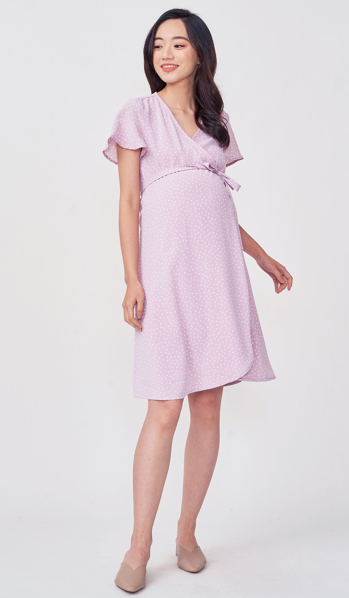 ABBY DOTTED WRAP DRESS LILAC