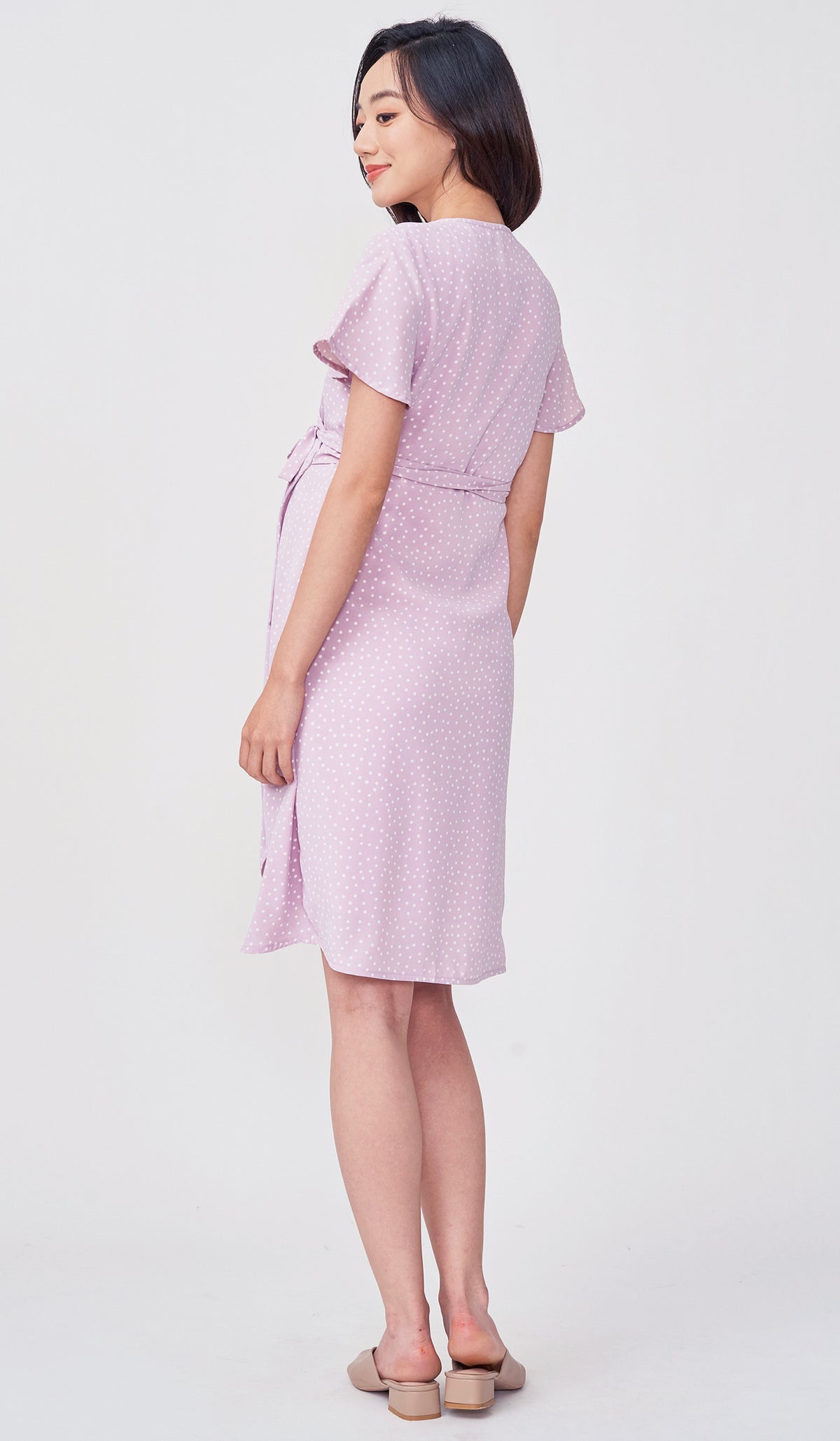 ABBY DOTTED WRAP DRESS LILAC