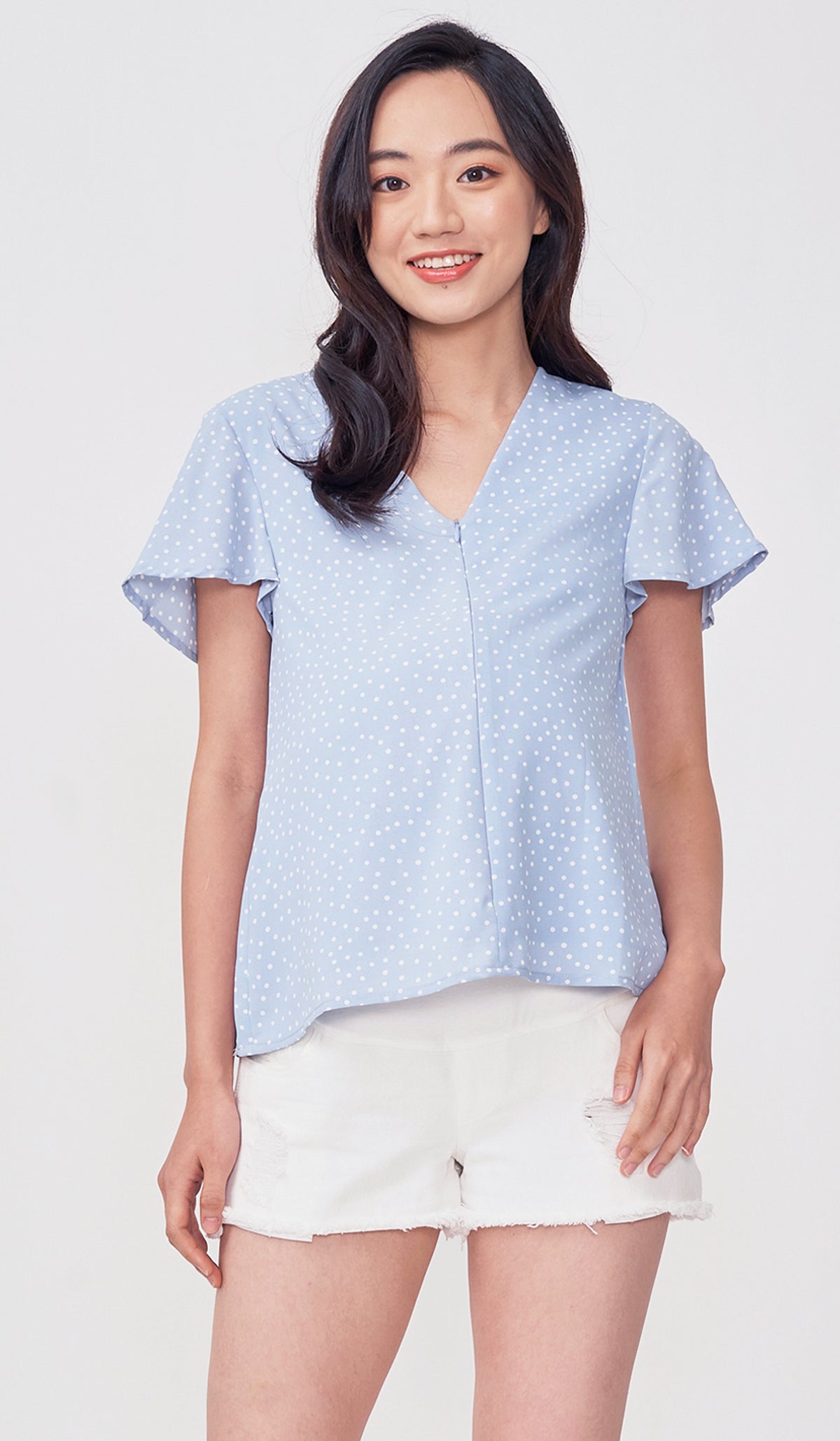 BREA DOTTED FRONT ZIP NURSING TOP BLUE