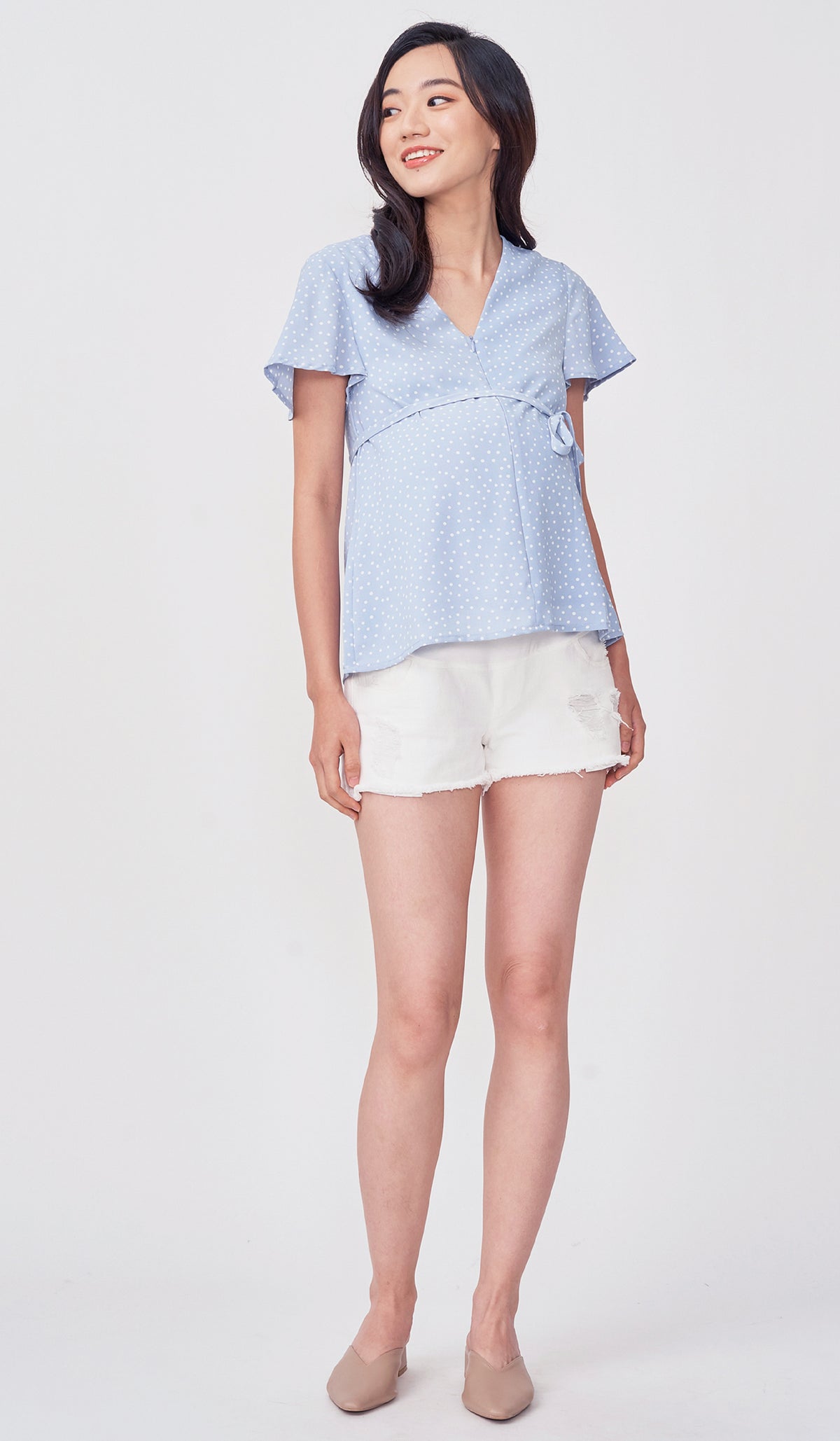 BREA DOTTED FRONT ZIP NURSING TOP BLUE