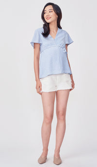 BREA DOTTED FRONT ZIP NURSING TOP BLUE
