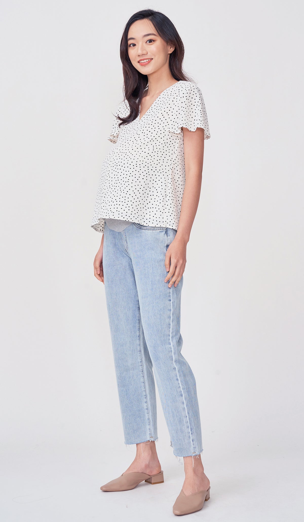 BREA DOTTED FRONT ZIP NURSING TOP WHITE