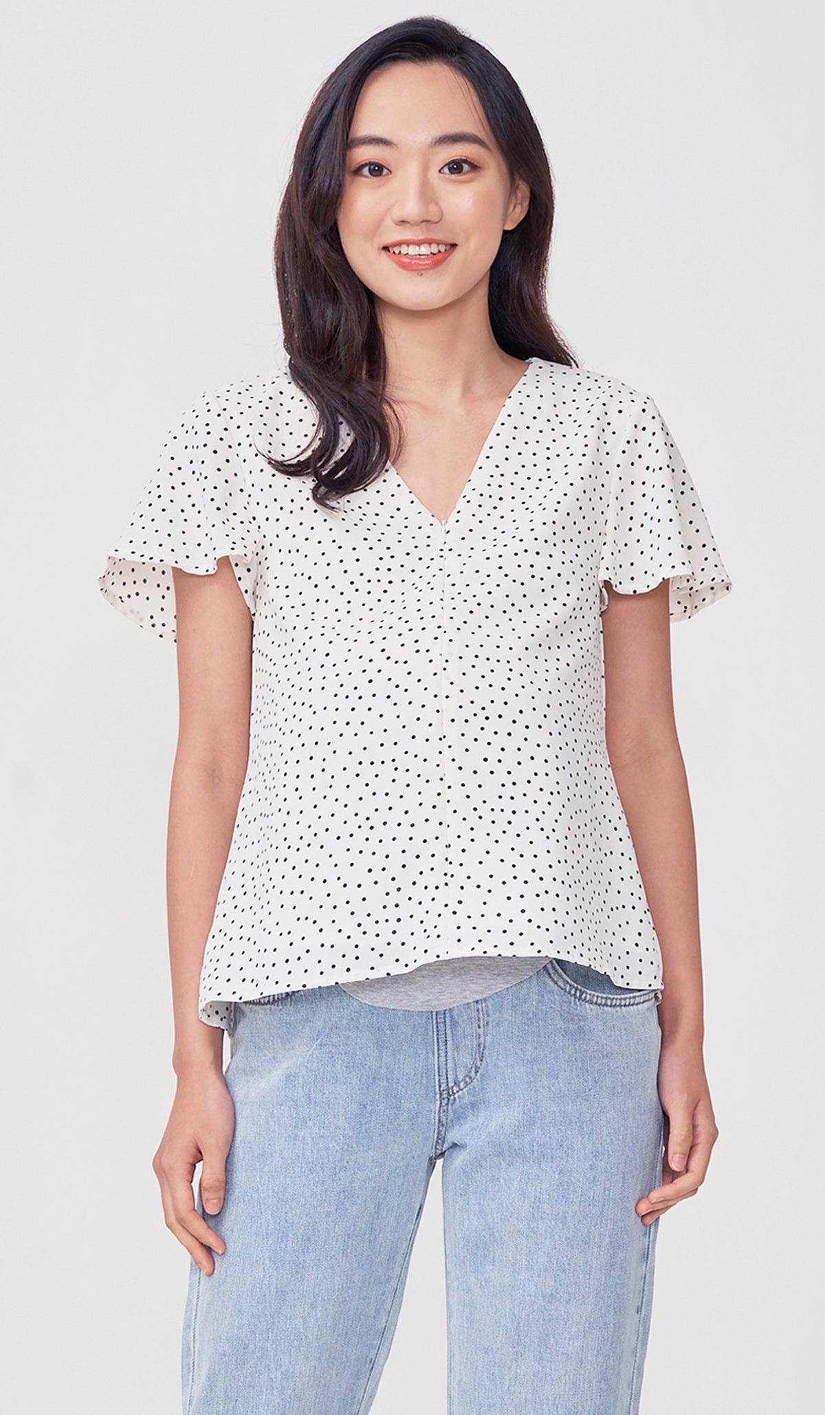 BREA DOTTED FRONT ZIP NURSING TOP WHITE