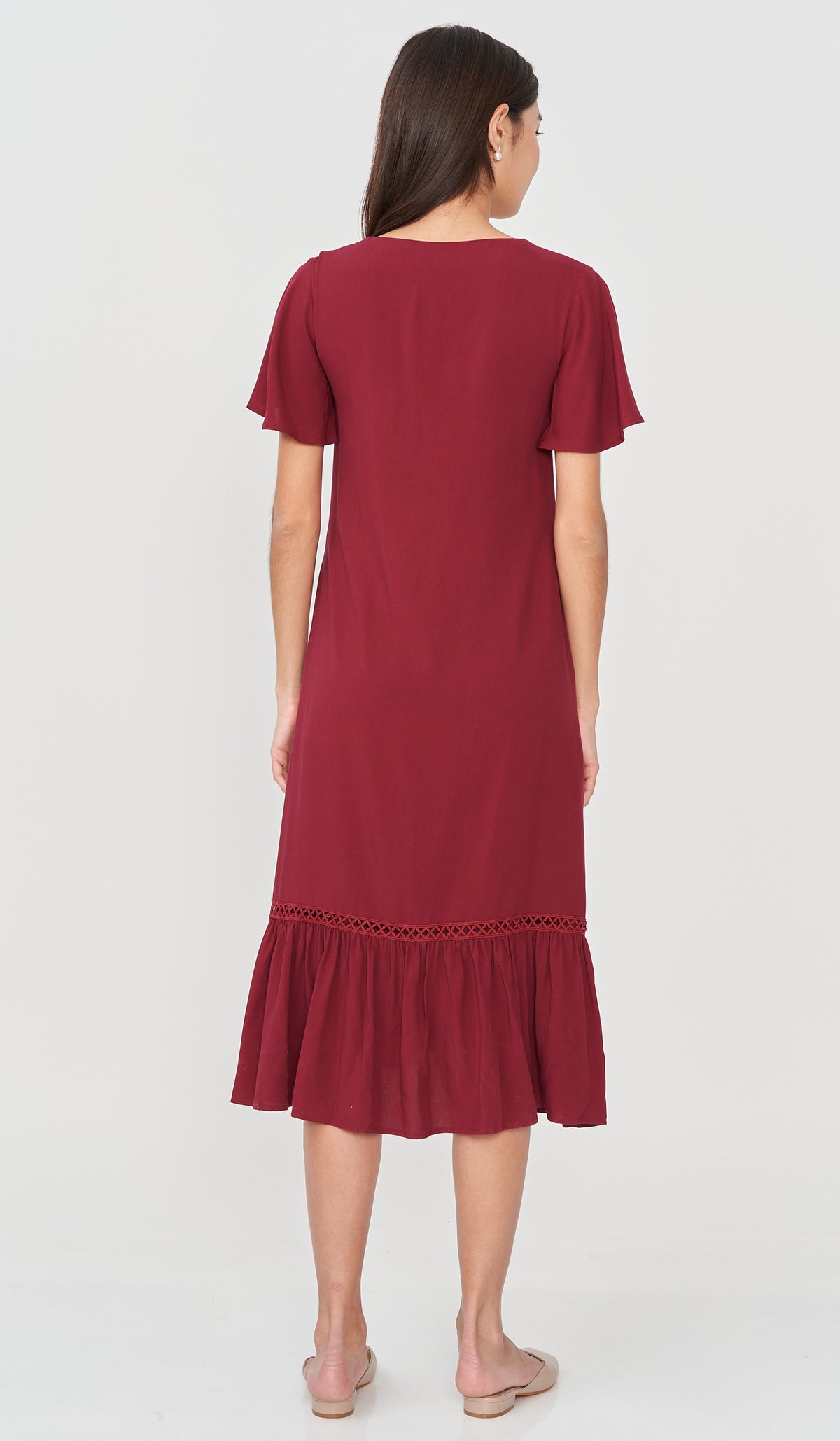 CAROLLE CROCHET TRIM NURSING DRESS RED